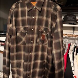 DIXXON Dark Brown Flannel Button Down Shacket
